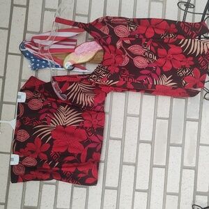 Floral/ Two-Piece Set//Red & Black